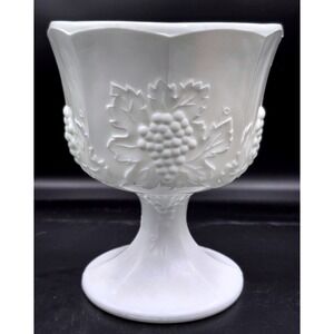 Harvest Grape Indianan Glass Vintage Milk Glass Hobnail Footed Compote Dish 70's